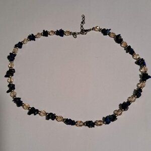blue black white with clear beads metal clasp necklace